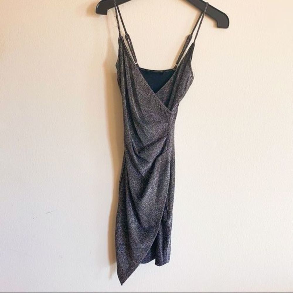 The Vintage Shop Glitter Asymmetric Wrap Mini Dress